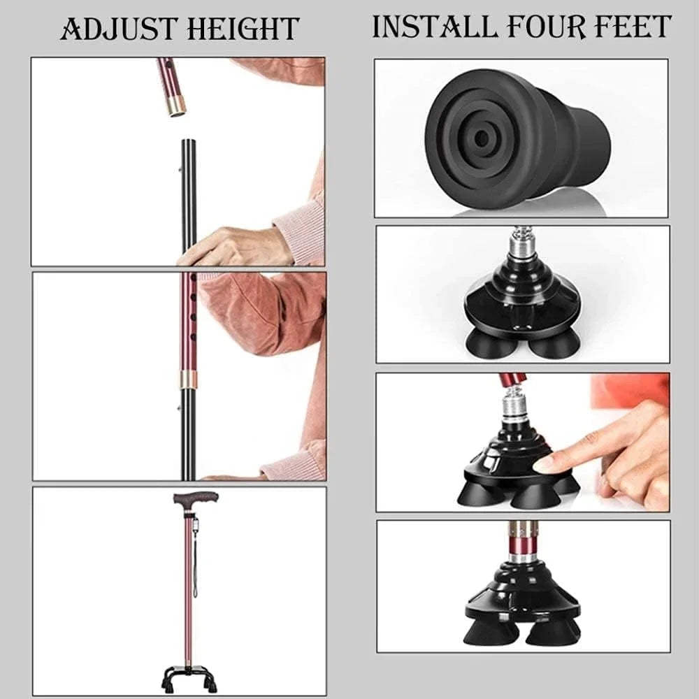 LED Light Walking Stick for Elderly - Adjustable Aluminum Alloy Crutch with Non-Slip Rubber Base for Seniors/Men/Disabled