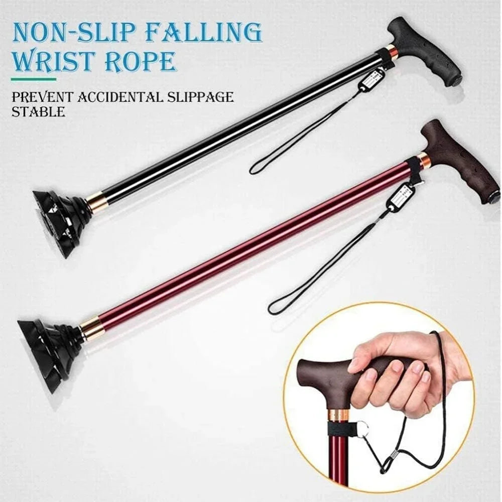 LED Light Walking Stick for Elderly - Adjustable Aluminum Alloy Crutch with Non-Slip Rubber Base for Seniors/Men/Disabled