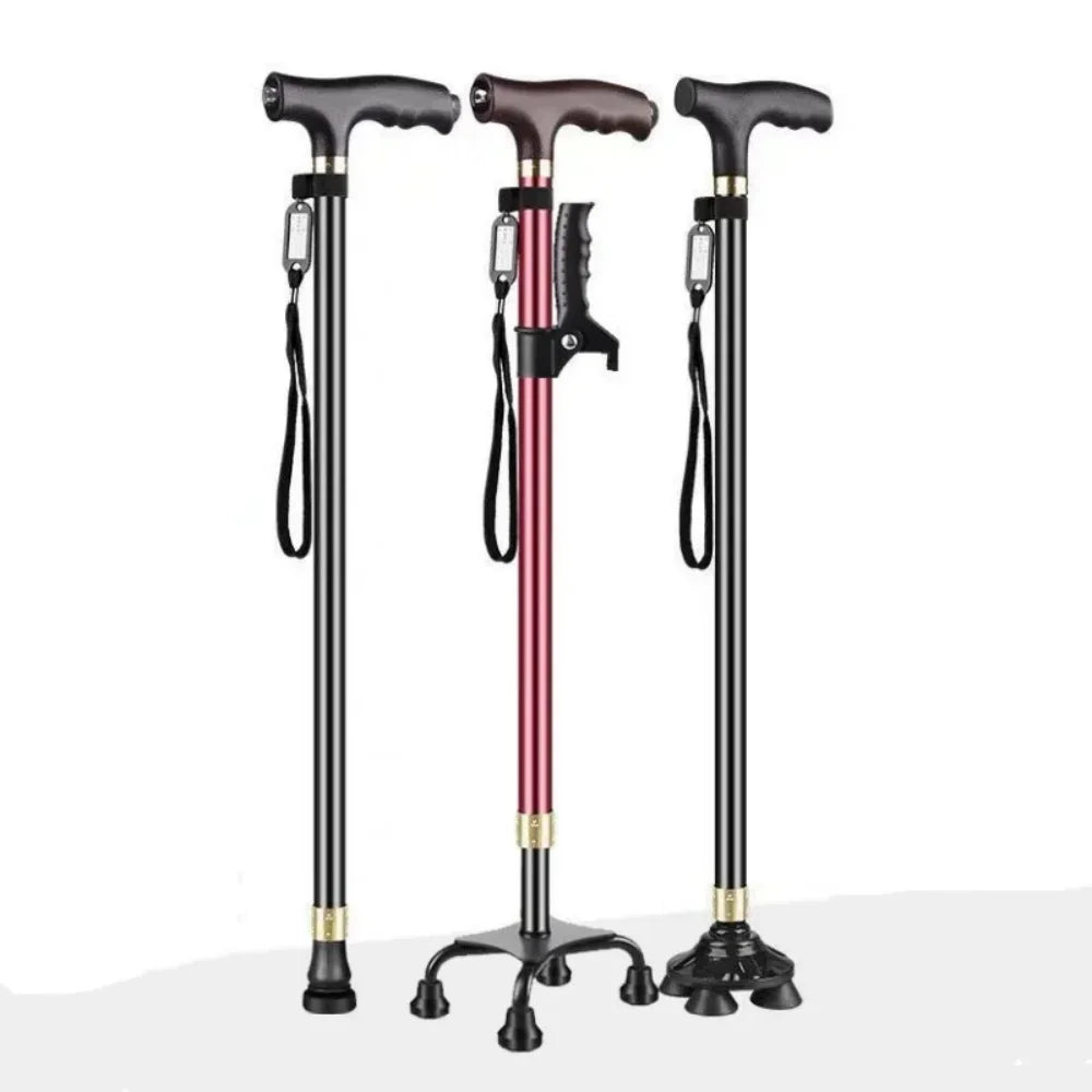 LED Light Walking Stick for Elderly - Adjustable Aluminum Alloy Crutch with Non-Slip Rubber Base for Seniors/Men/Disabled